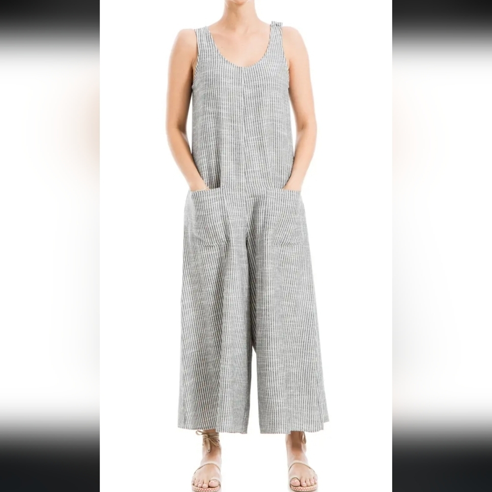 Max Studio Black and White Striped Jumpsuit